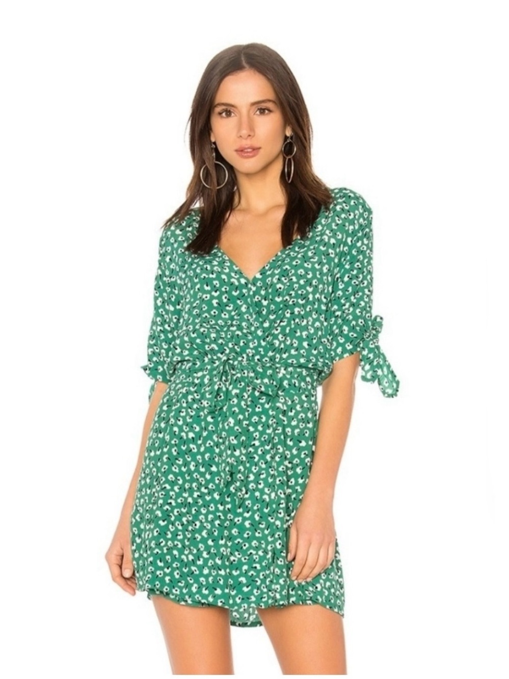Faithfull the Brand Green Printed Tie-Waist V-Neck Mini Dress
